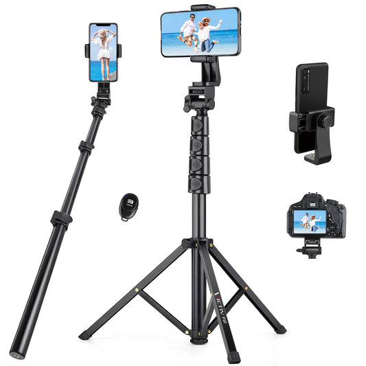 70" Phone Tripod with Remote & Holder, Portable Cell Phone Stand, Selfie Stick for Video Recording, Compatible with iPhone 14/13 Pro Max/Android/Camera(US))