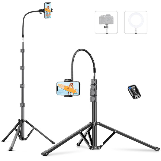 Victiv 88" Tall Tripod for iPhone, Phone Tripods with Gooseneck & Remote and Mobile Phone Stand, Flexible Overhead Tripod iPhone Stand for Filming, Aluminum Tripods for Smartphone/Camera/Ring Light(EU)