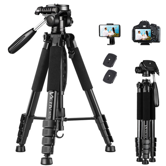 VICTIV 74” Camera Tripod, Tripod for Camera and Phone, Aluminum Professional Tripod Stand for Canon Nikon with Carry Bag and Phone Holder, Compatible with DSLR, iPhone, Spotting Scopes, Max Load 9.5Lb(US)