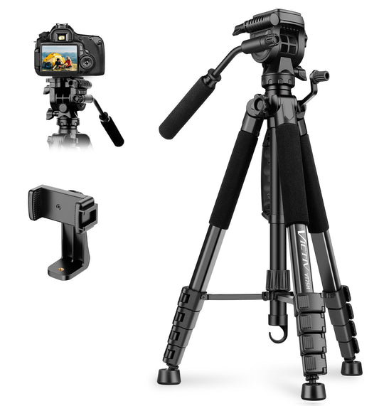 Victiv 75'' Aluminium Camera Tripod, Heavy Duty Mobile Stand Video Shoot with Phone Holder, Professional Tripod Compatible with Camera, Spotting Scopes, Projector, Camcorder, Cell Phone, Max Load 16LB(IN)