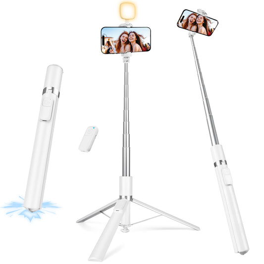 68" Phone Tripod & Selfie Stick with Remote and Fill Light, Auto Open Phone Tripod Stand, Extendable Cell Phone Stand for Video Recording, Travel, Vlogging, Compatible with iPhone/Android(US