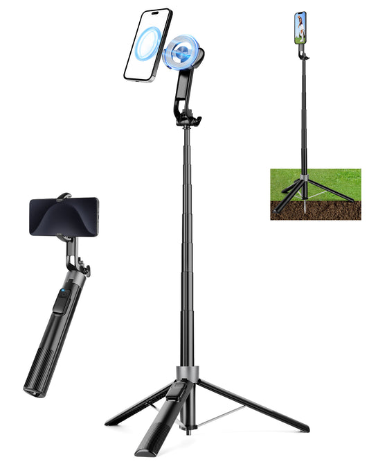 Victiv 70" Magnetic Golf Tripod for iPhone, Selfie Stick Phone Tripod All-in-One with Metal Stake, Portable Travel Tripods Stand for Selfies/Video Recording/Live, Compatible with iPhone & Android(EU)
