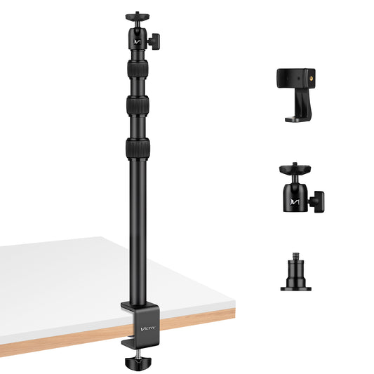 Victiv Camera Desk Mount, 14.5-41.3" Adjustable Aluminum Table Stand, C-stand Tabletop Light Stand with 1/4" Ball Heads for Smartphones/Camera/Webcam/Ring Light- Black(EU
