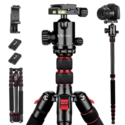Camera Tripod, 80" Aluminum Heavy Duty Camera Tripod Stand with 360° Ball Head, Phone Holder & Carry Bag, Professional Camera Tripods & Monopods for Camera, Phone, 34lb Max Load(US)