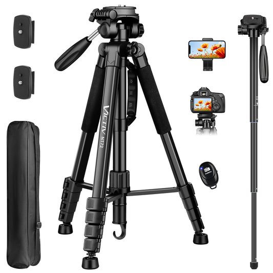 Tripod for Camera, 72" Tall Camera Tripod Monopod with Remote, Professional Heavy Duty Compact Camera Stand for Phone,DSLR, Spotting Scope, Telescope, Binocular(BLACK US))