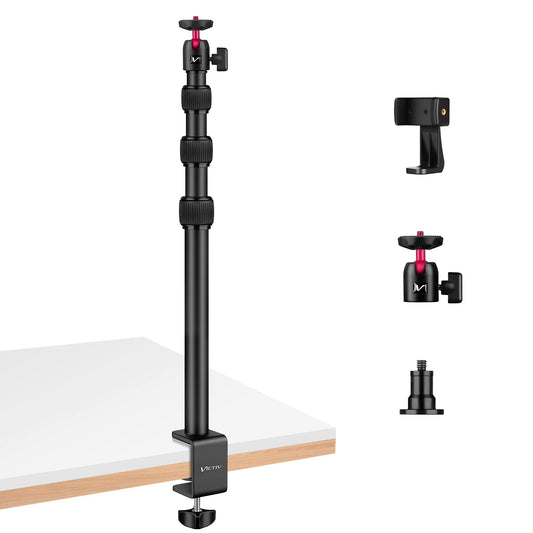 Victiv Webcam Desk Mount, 14.5"- 41.3" Aluminum Adjustable Table Stand, C-clamp Tabletop Light Stand with 1/4" Ball Head for Smartphone/Camera/Webcam/Ring Light- Red(EU))