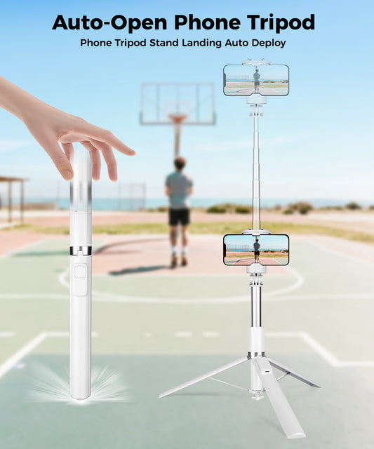 68" Phone Tripod & Selfie Stick with Remote and Fill Light, Auto Open Phone Tripod Stand, Extendable Cell Phone Stand for Video Recording, Travel, Vlogging, Compatible with iPhone/Android(US
