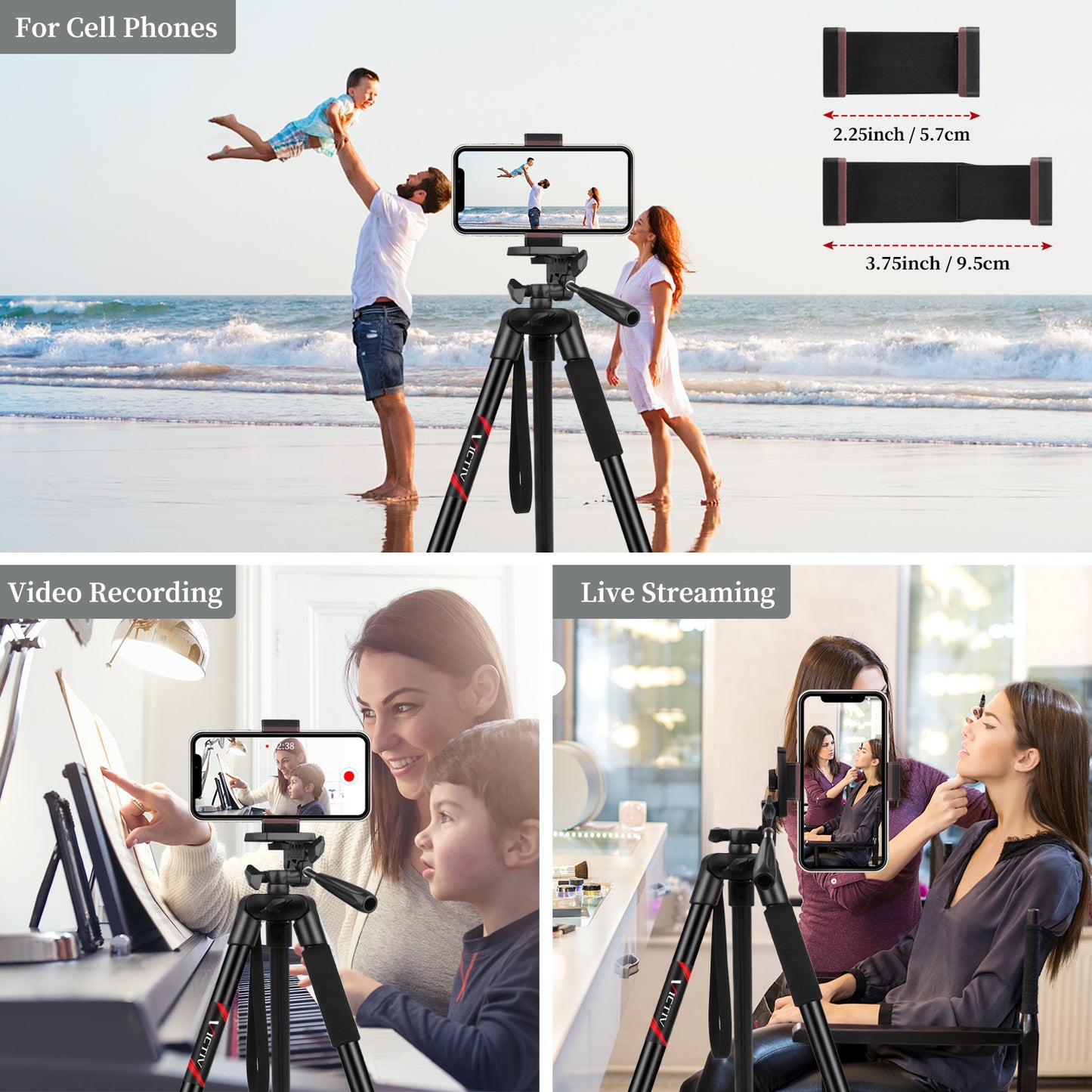 Victiv Phone Tripod, 54" Smartphone Tripod for iPhone, Aluminum Lightweight Portable Camera Tripod Stand for DSLR/Action Camera/Samsung with Phone Holder & Control Remote Shutter