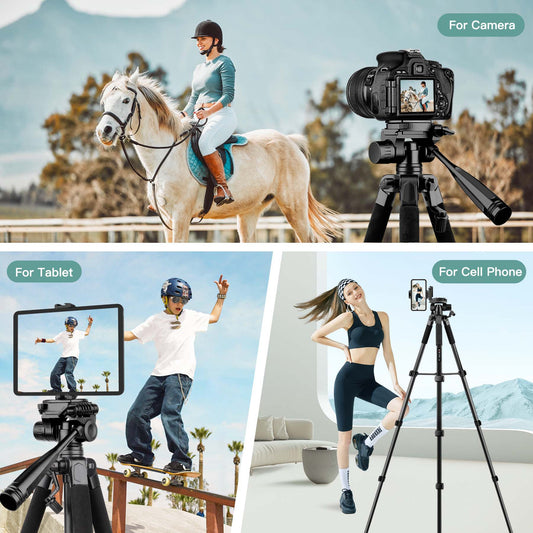 Camera Tripod Stand, 68" Phone Tripod for Tablet with Remote and Holder, Lightweight and Compact Travel Tripod for Canon Sony Camera, Compatible with DSLR, iPhone, iPad(US)