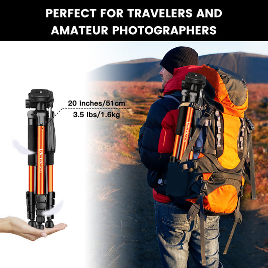Victiv Camera Tripod, 72’’ Reinforced Aluminium Tripod Monopod with 360°Panoramic Head, Extendable Phone Tripod & Portable Travel Tripod with Phone Holder for iPhone Samsung Huawei & Canon DSRL-Orange