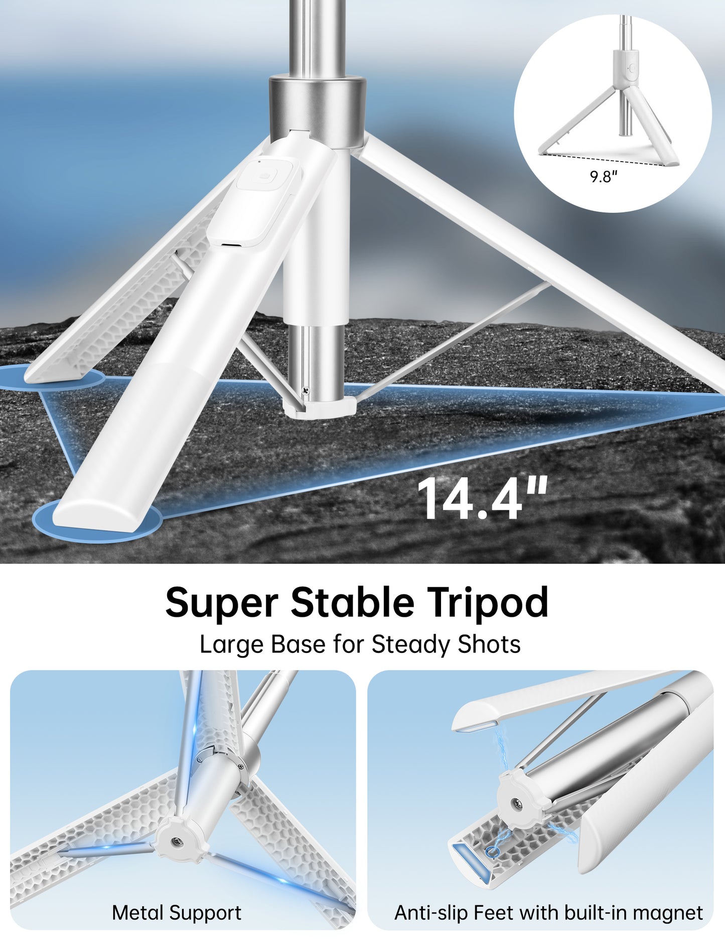 70" Magnetic Tripod for iPhone Magsafe, Extendable Selfie Stick Tripod with Rechargeable Remote & Magnetic Holder, 360° Rotatable Cell Phone Tripods Stand for Video Recording & Content Creation