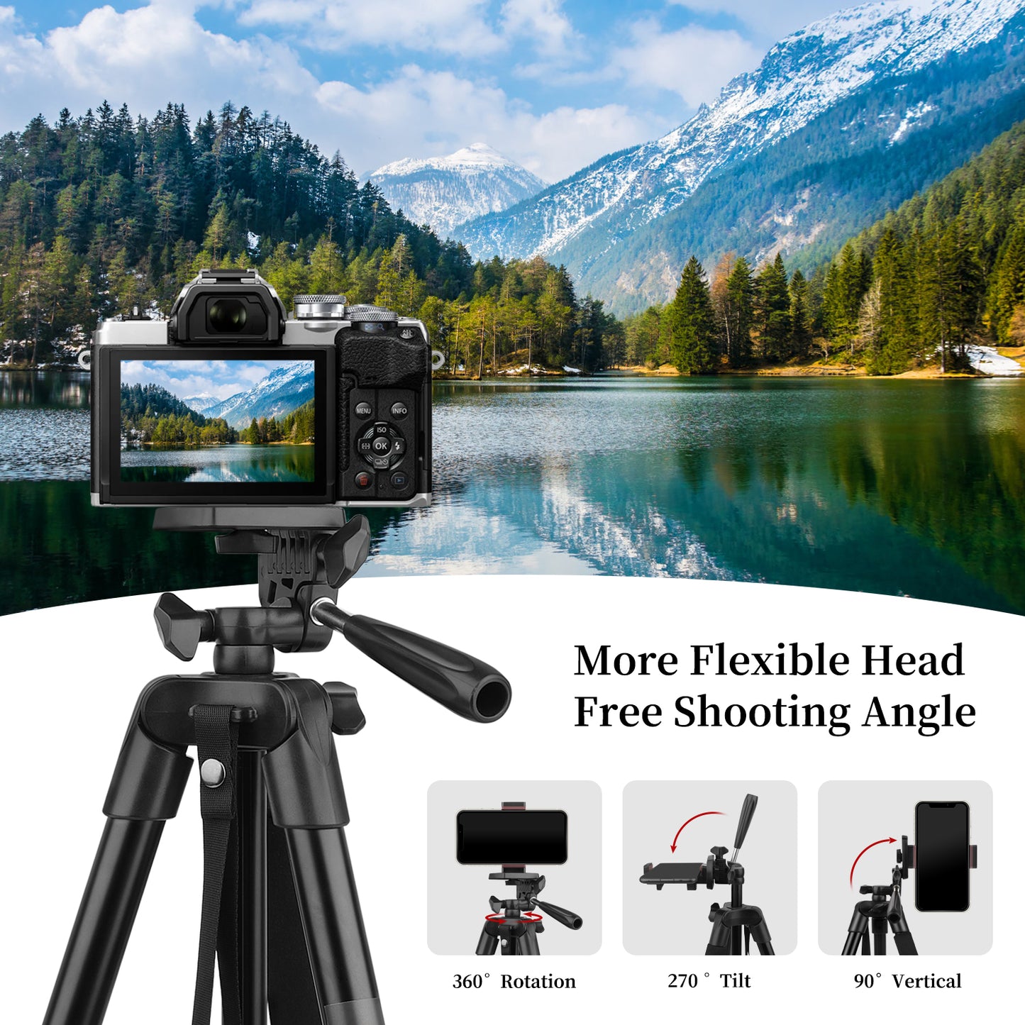 Victiv Phone Tripod, 54" Smartphone Tripod for iPhone, Aluminum Lightweight Portable Camera Tripod Stand for DSLR/Action Camera/Samsung with Phone Holder & Control Remote Shutter