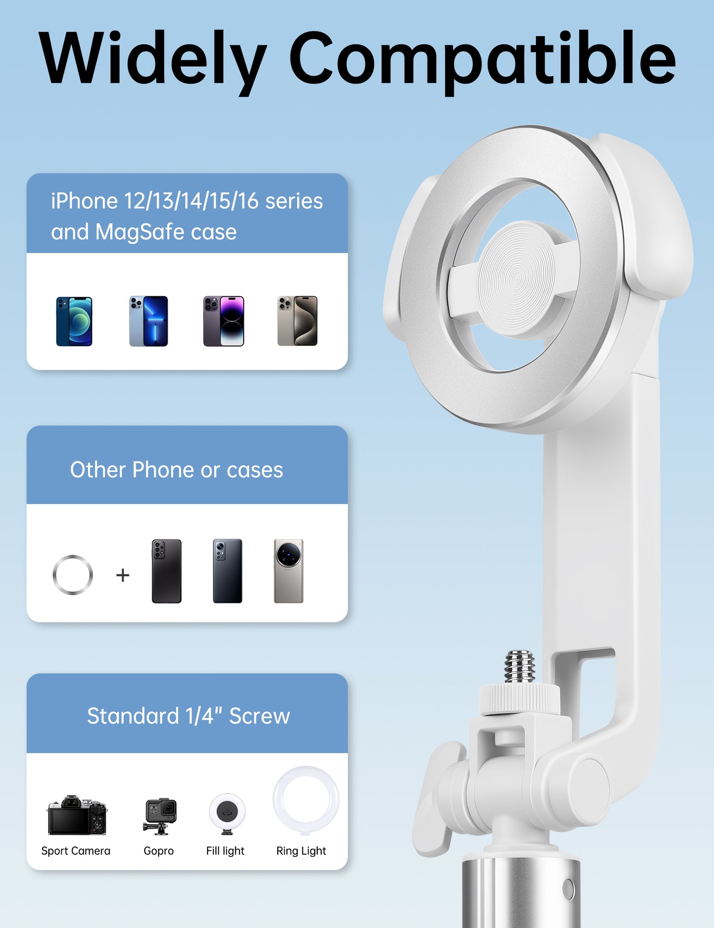 70" Magnetic Tripod for iPhone Magsafe, Extendable Selfie Stick Tripod with Rechargeable Remote & Magnetic Holder, 360° Rotatable Cell Phone Tripods Stand for Video Recording & Content Creation