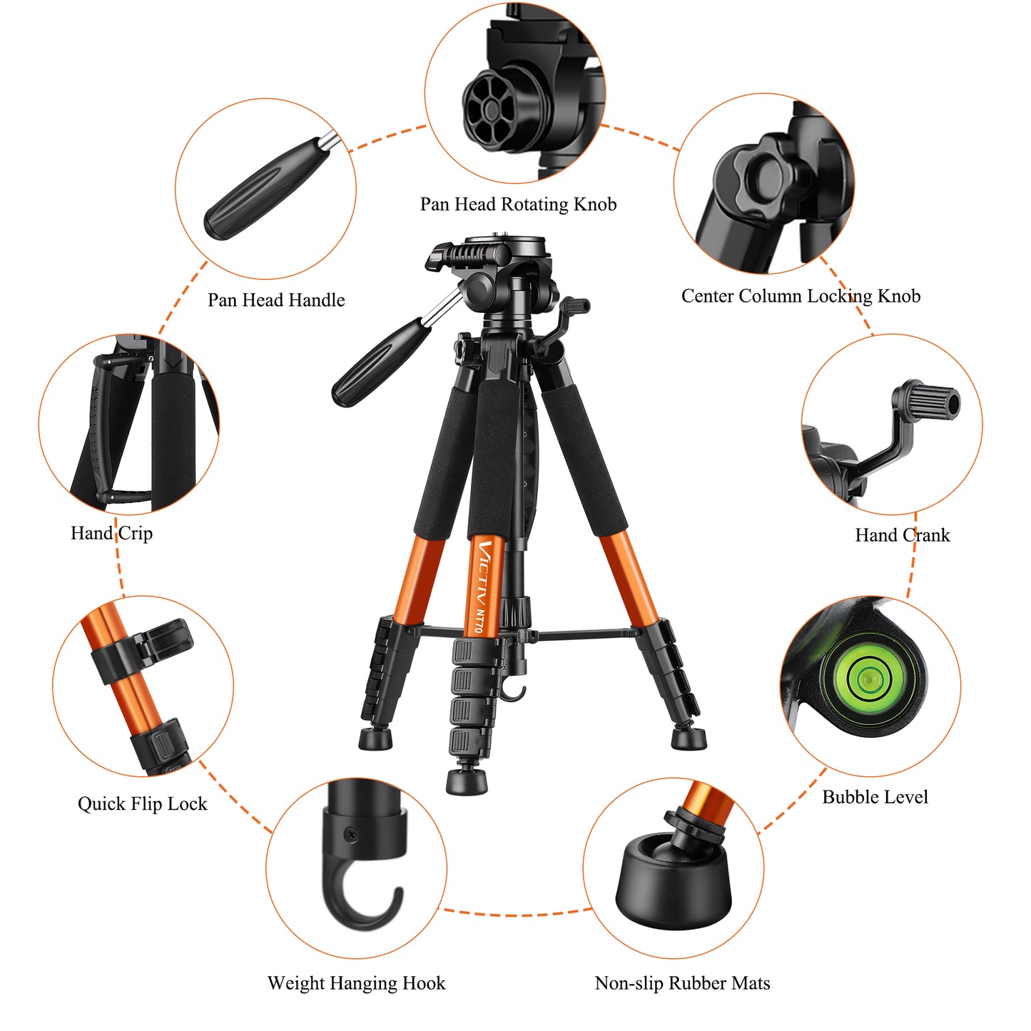 Victiv Tripod 74-Camera-Tripod for Cell Phone, Aluminum Professional Heavy Duty Camera Tripod Stand, Tripod for Camera DSLR SLR with Carry Bag, Compatible with Canon Nikon iPhone(US)