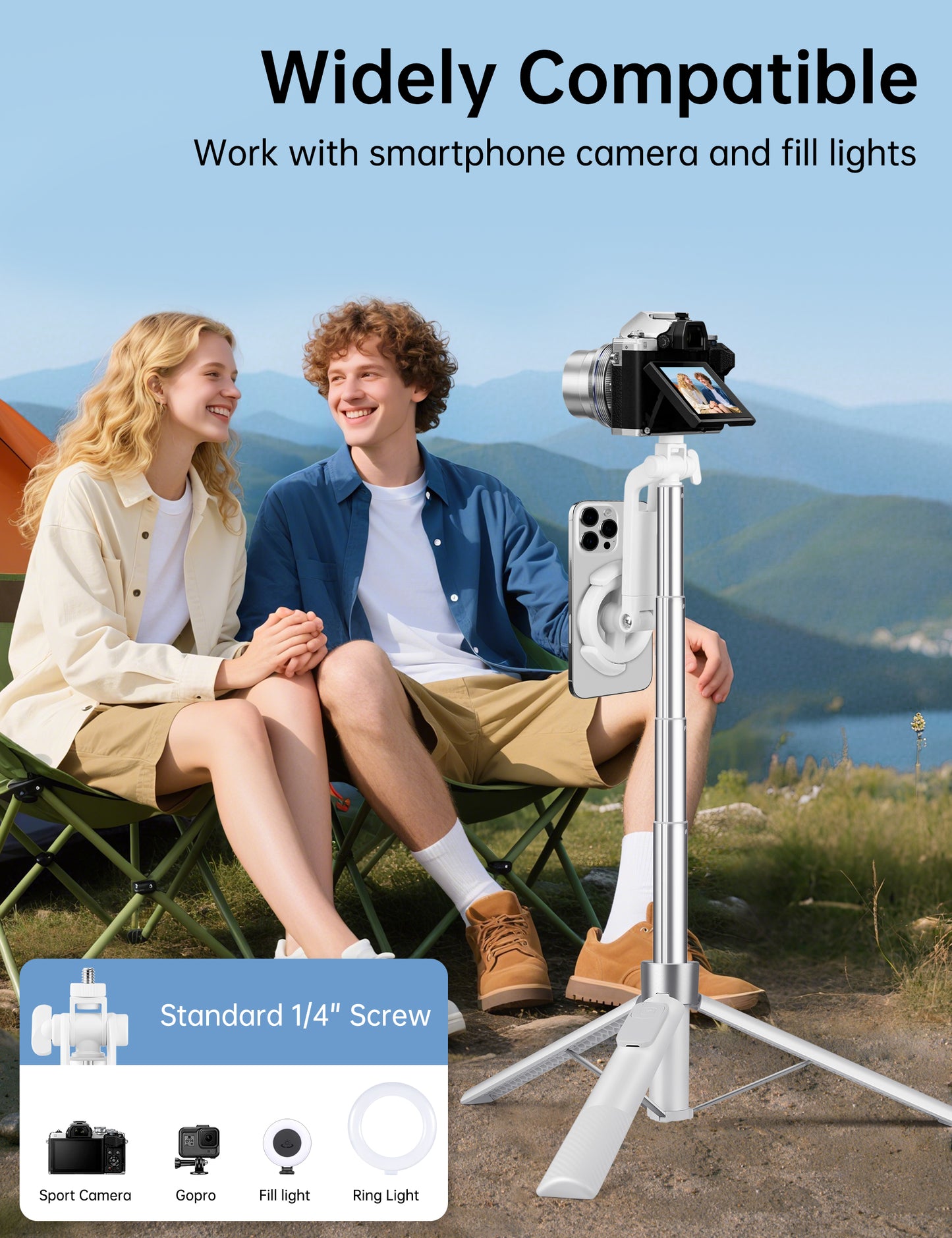 70" Magnetic Tripod for iPhone Magsafe, Extendable Selfie Stick Tripod with Rechargeable Remote & Magnetic Holder, 360° Rotatable Cell Phone Tripods Stand for Video Recording & Content Creation