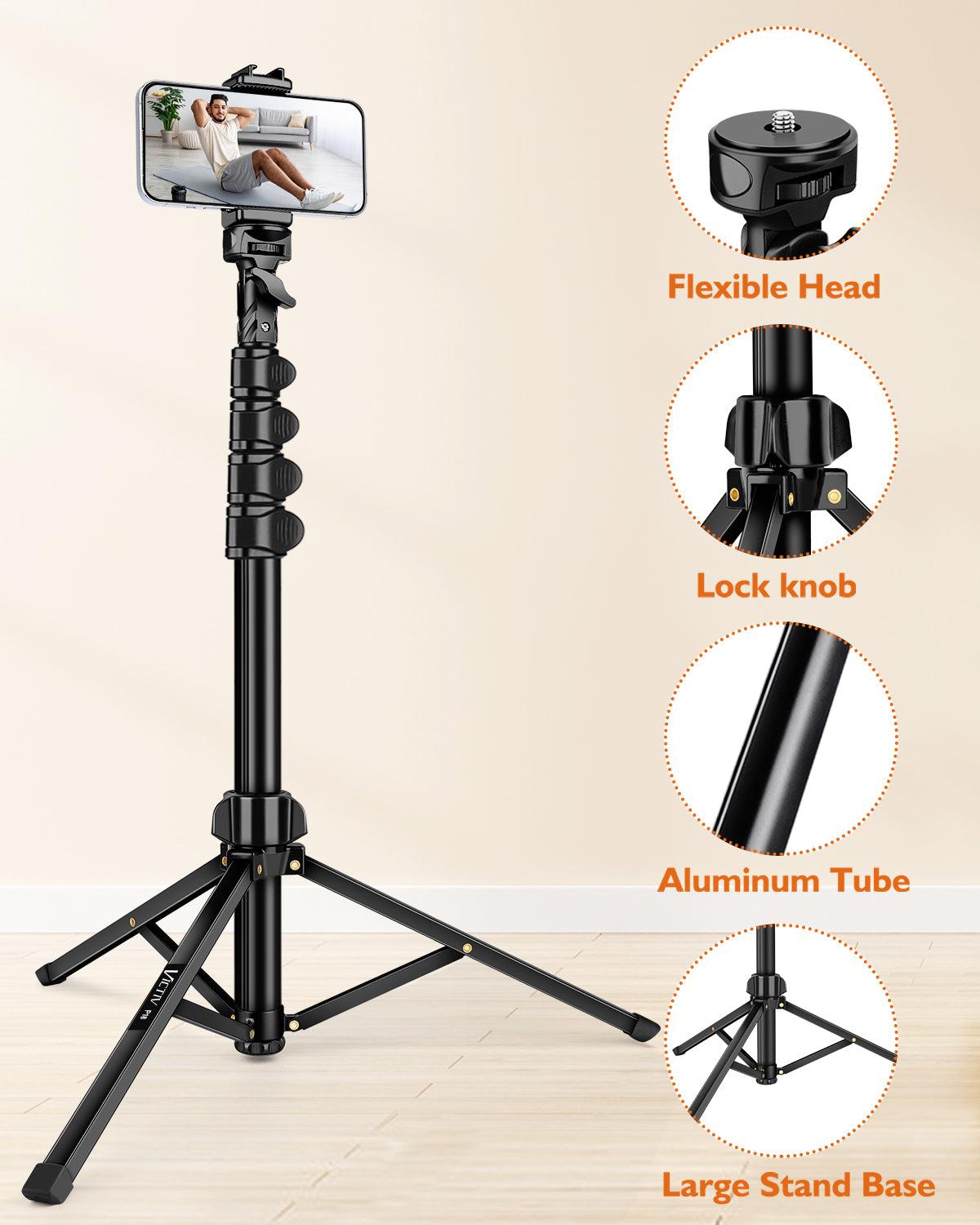 Phone Tripod, 85" Tall Tripod for iPhone with Gooseneck and Remote, Overhead Phone Stand for Recording Watching Cooking Fitness Vlog, Compatible with iPhone Android, Black(US)