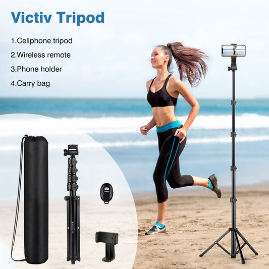 70" Phone Tripod with Remote & Holder, Portable Cell Phone Stand, Selfie Stick for Video Recording, Compatible with iPhone 14/13 Pro Max/Android/Camera(US))