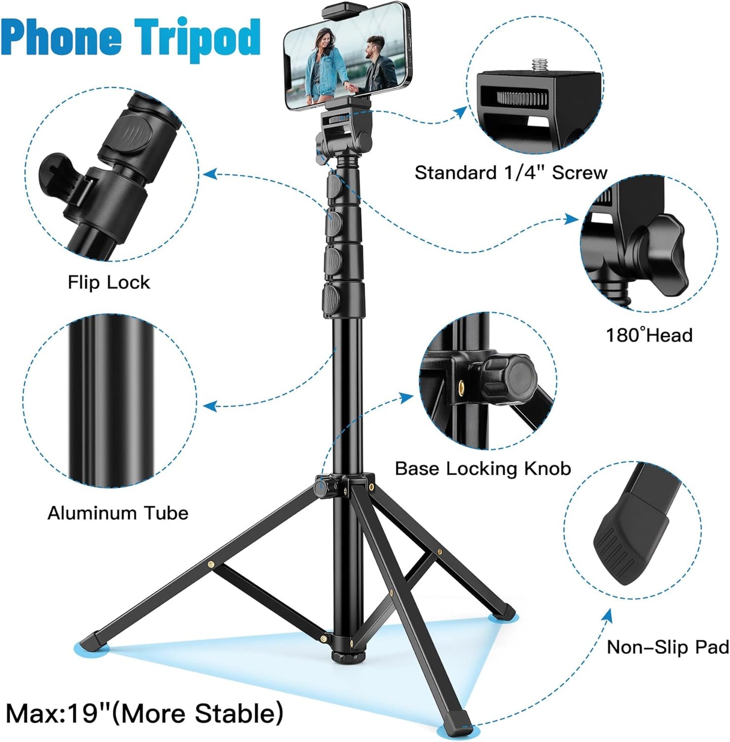 Victiv Phone Tripod, 70" Tripod for iPhone with Remote and Phone Holder, Sturdy & Stable, Adjustable Camera Stand & Selfie Stick Mode, Perfect for Selfies/Recording/Vlogging/Live Streaming(US)