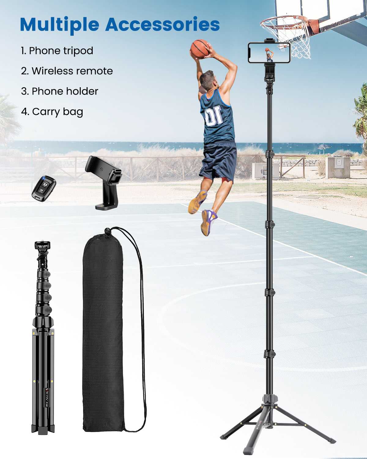 Phone Tripod, 72" Camera Stand Tripod with Remote and Phone Holder, Stable & Adjustable Tall, Suit for iPhone/Digital Camera(US)