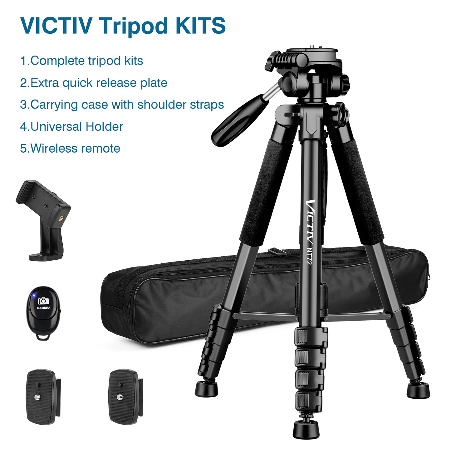Tripod for Camera, 72" Tall Camera Tripod Monopod with Remote, Professional Heavy Duty Compact Camera Stand for Phone,DSLR, Spotting Scope, Telescope, Binocular(BLACK US))