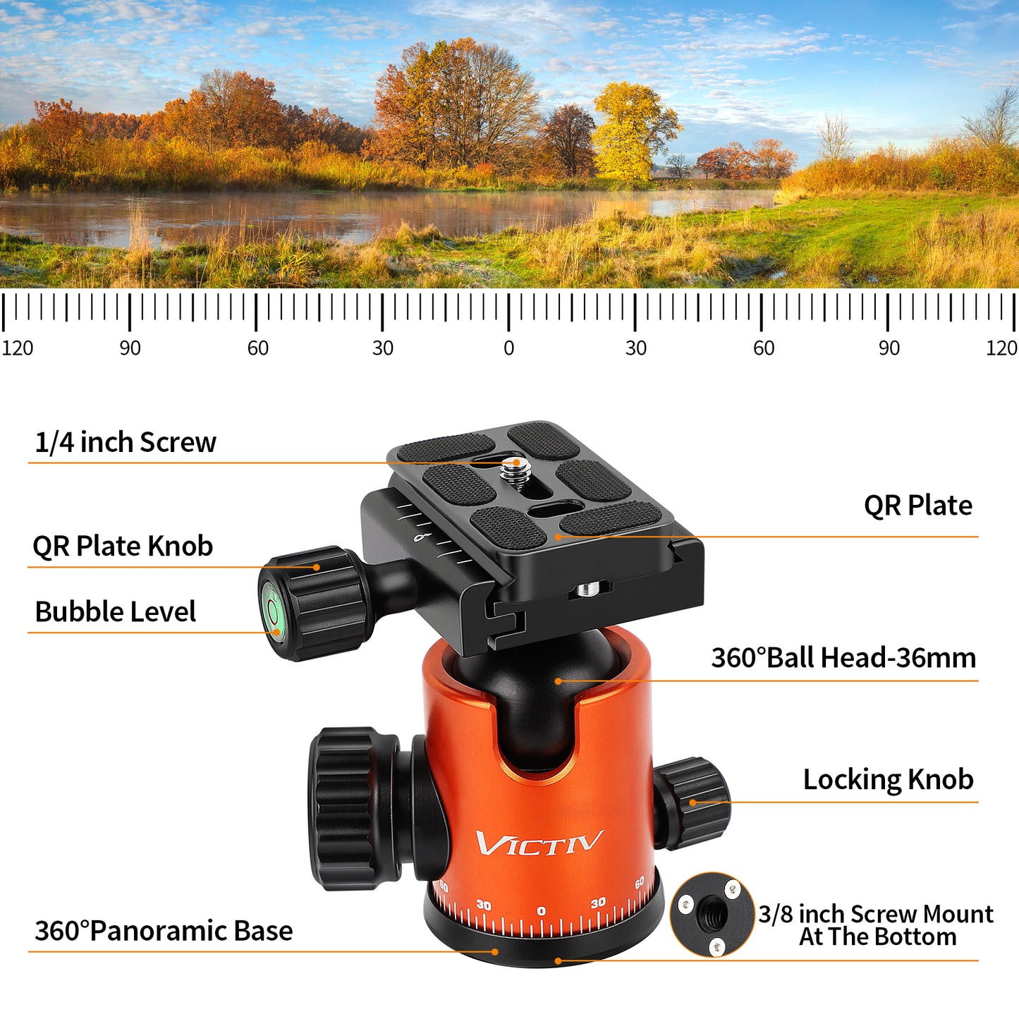 Victiv 80" Camera Tripod, Aluminum Heavy Duty Tripod Stand with 360° Ball Head, Camera Tripods & Monopods with Carry Bag, Suitable for Canon Nikon Binoculars Spotting Scope Telescope(US