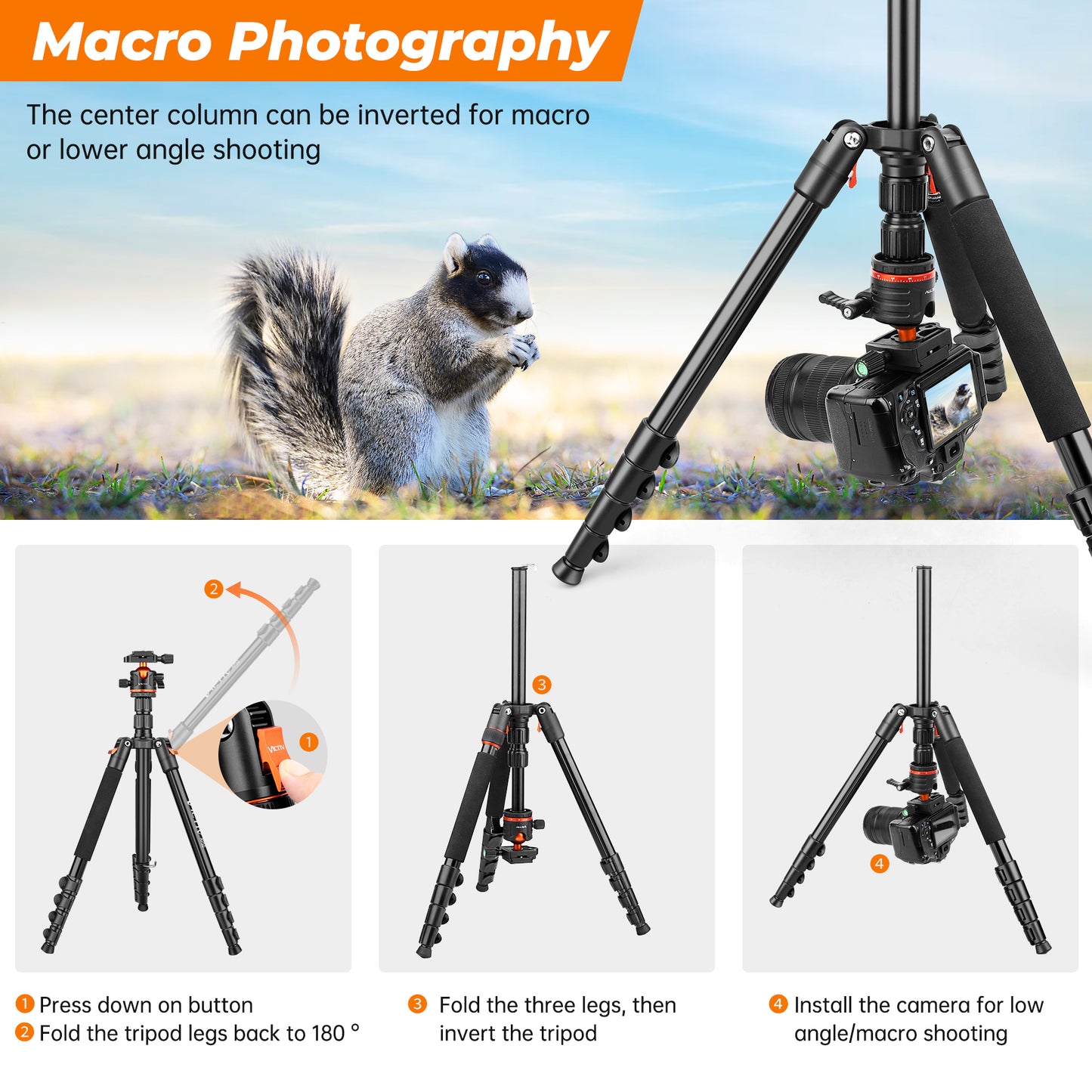 Victiv 78.7"/ 200cm Tall Camera Tripod for Canon Sony Nikon - Aluminum Stand with Monopod and Metal Hook - Compact Travel Design, Max Load 17.6lb/8kg(EU)