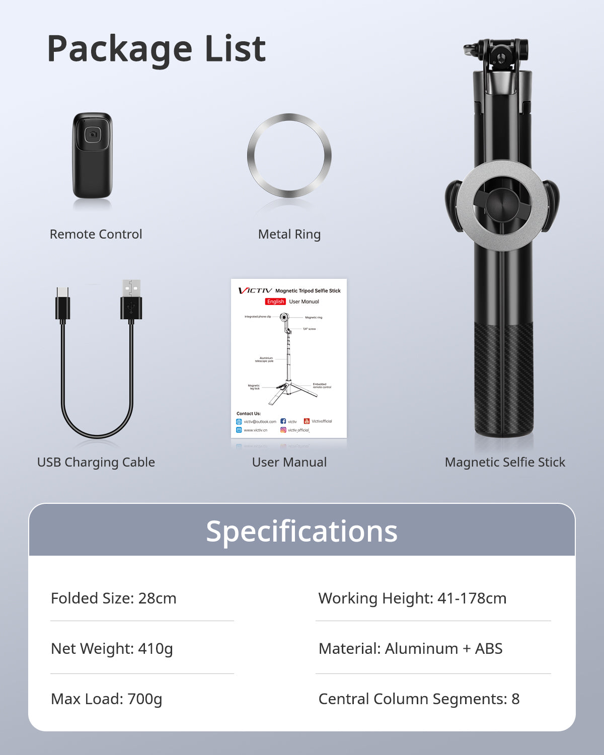 Victiv Magnetic Selfie Stick Tripod for iPhone, 70" Tall Phone Tripod Stand for Filming Extendable with Remote, Tripods for Smartphone Compatible with Mag-Safe iPhone 17/16/15/14/13 Pro Max & Android(EU)