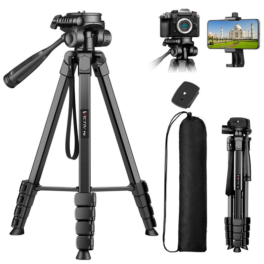 Victiv 67.7" Aluminium Mobile Tripod, Tripod Stand for Phone, Tripod Mobile Holder for Diwali, Travel, Vlog, Lightweight Tripod Stand for Samsung, iPhone, Canon, Xiaomi with Bag (Black)(IN)