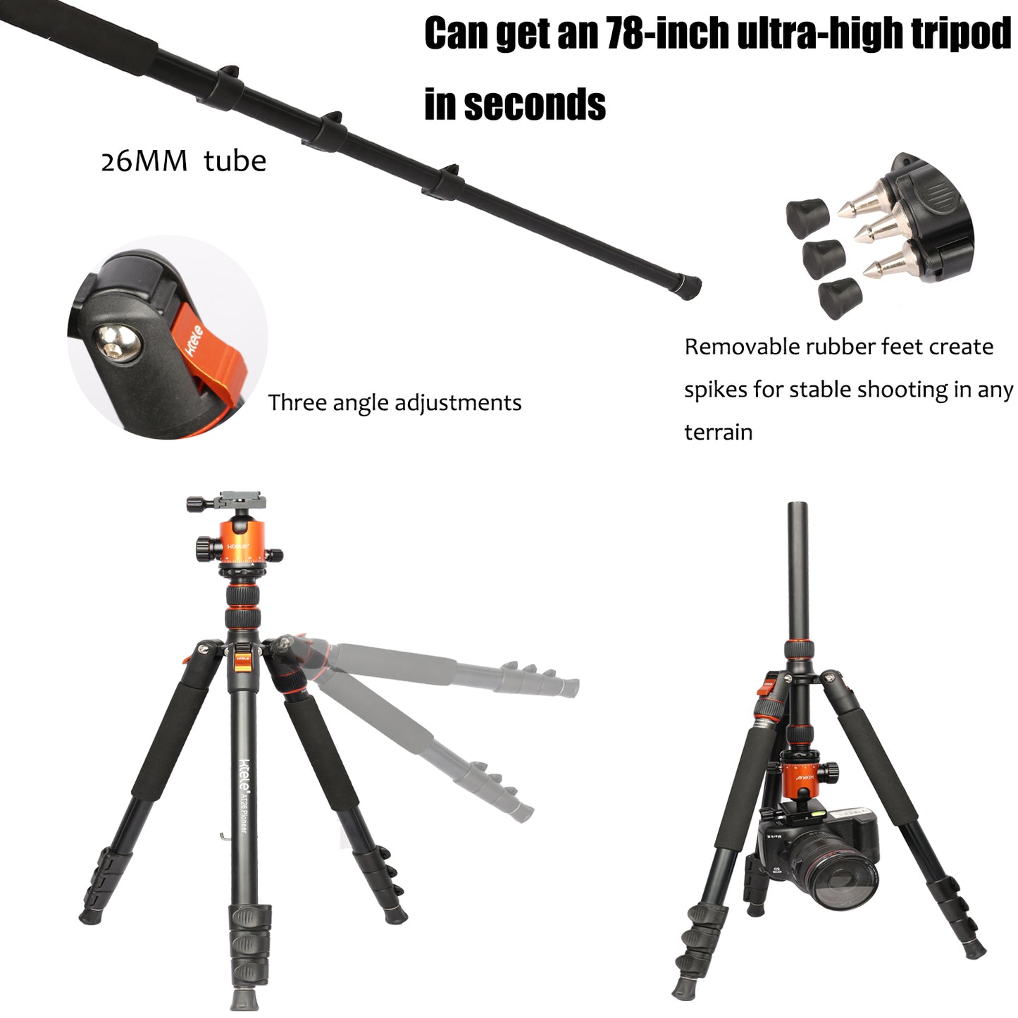 VICTIV Camera Tripod 81 inches Monopod, Aluminum Travel Tripod for DSLR- AT26 Orange