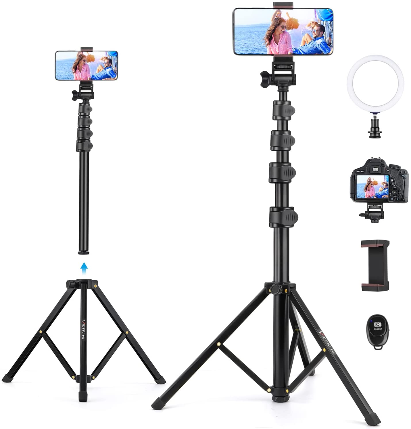 60'' Camera Phone Tripod Stand Compatible With Canon Nikon DSLR W/ Phone  Holder