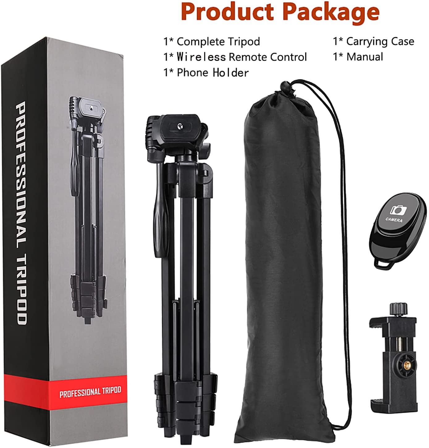 Victiv 54" Phone Tripod, Lightweight Aluminum Camera Tripod, Portable Mobile Phone Tripod Stand for Smartphone iphone Samsung/DSLR Canon Nikon with Phone Holder & Control Remote