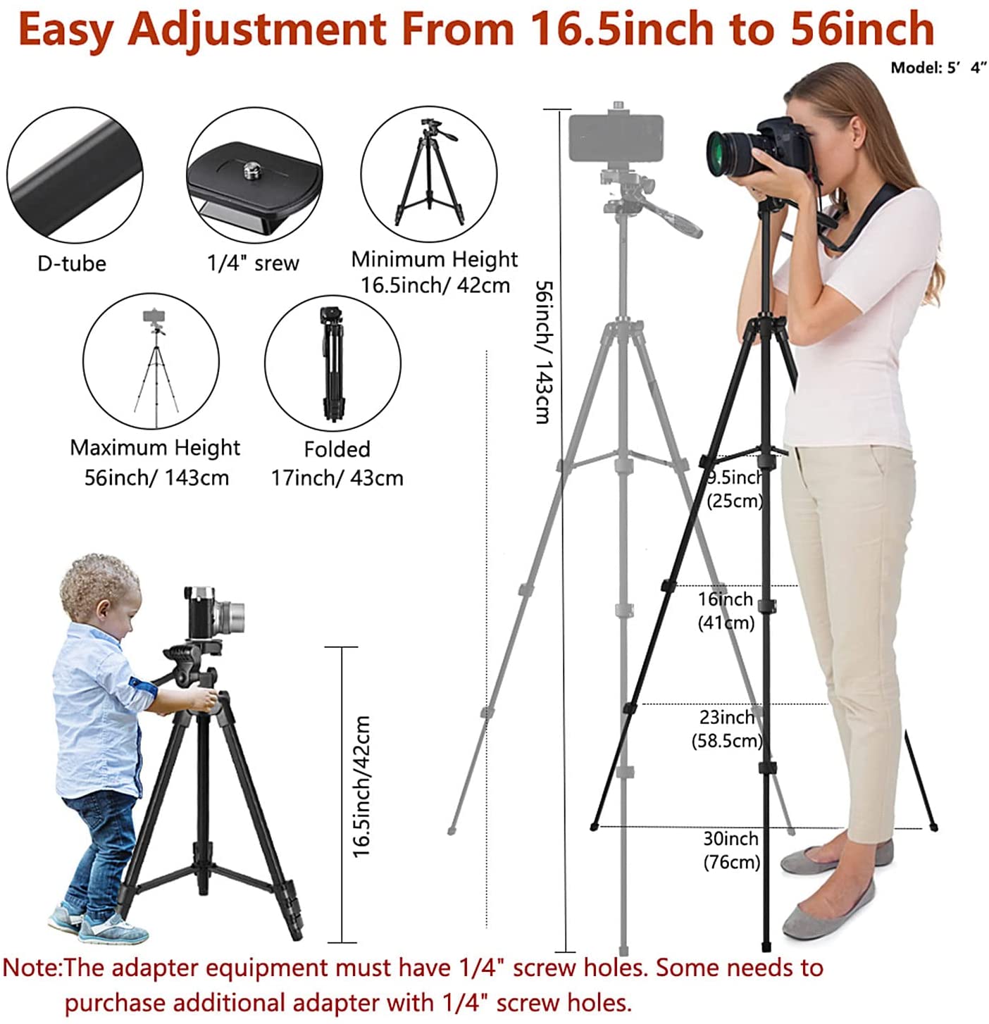 Victiv 54" Phone Tripod, Lightweight Aluminum Camera Tripod, Portable Mobile Phone Tripod Stand for Smartphone iphone Samsung/DSLR Canon Nikon with Phone Holder & Control Remote