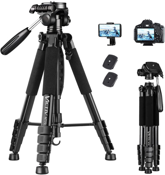 Victiv Camera Tripod 63-73" for Canon Nikon, Lightweight DSLR Camera Stand with Detachable 3-way Swivel Pan Head Max Load 14lb/6.35kg, Aluminum Tripod with Holder and Carry Bag