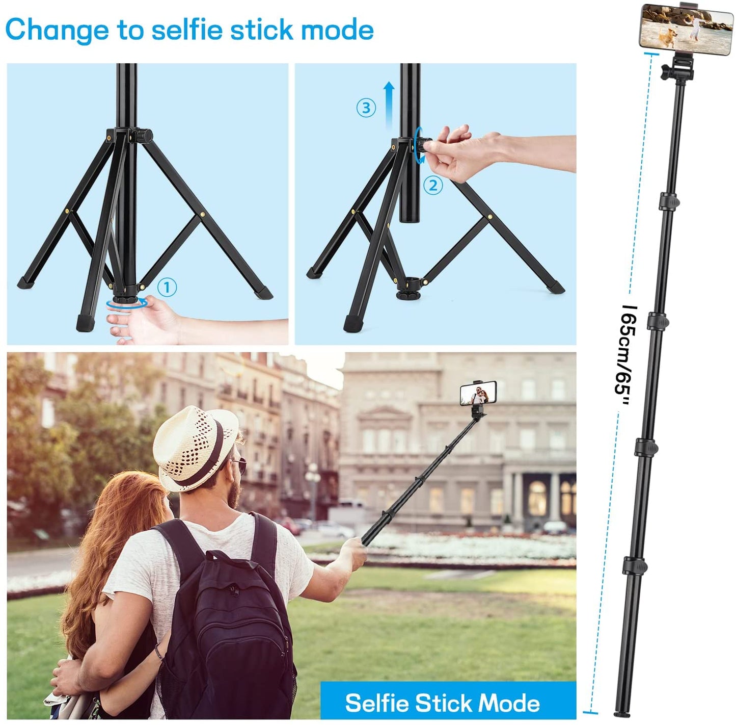 Victiv 68 inch/1.73m Phone Tripod Stand, Selfie Stick Tripod with Remote & Smatrphone Tripod, UPGRADE Foldable Camera Tripod for iphone/Samsung/Huawei/Mobile Phone