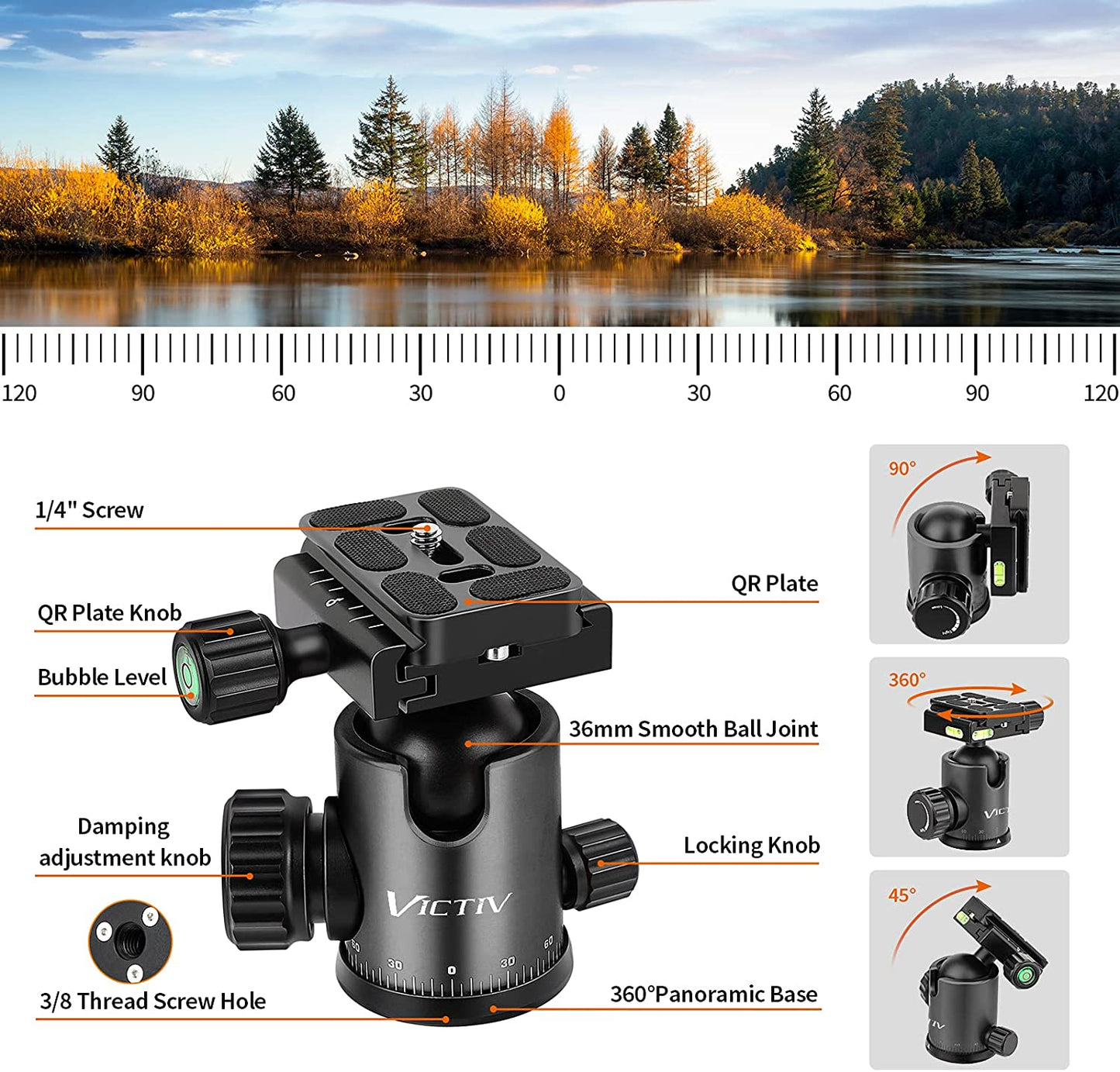 VICTIV 77" Camera Tripod, Travel Tripod for DSLR, Aluminum Professional Tripod with 360° Ball Head, Monopod for Cameras with Carry Bag, Tripod for Spotting Scopes and Binoculars, 34lbs Load-AT25 Black