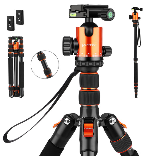 80" Tripod for Camera, VICTIV Aluminum Travel Tripod & Compact Monopod for DSLR,  Professional Tall Tripod with 360 Degree Ball Head and and 34lbs Load for Work and Photography