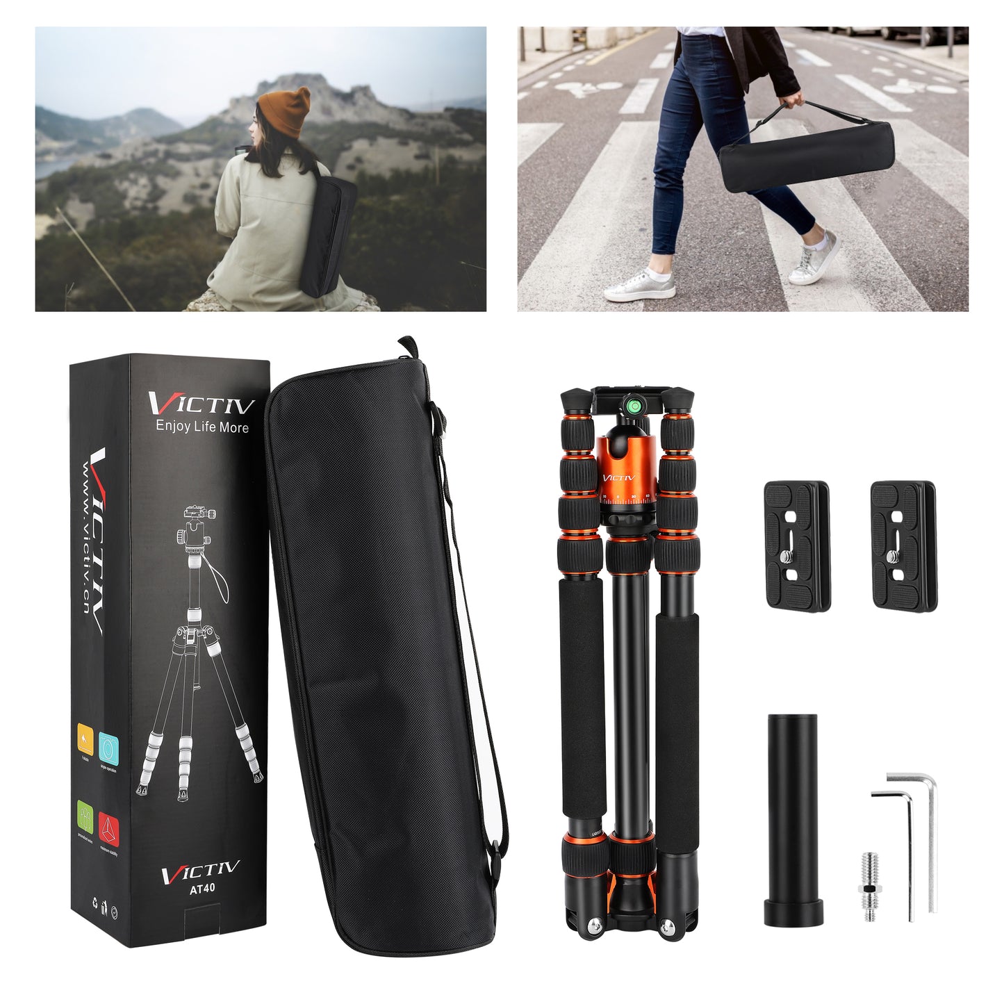 80" Tripod for Camera, VICTIV Aluminum Travel Tripod & Compact Monopod for DSLR, Professional Tall Tripod with 360 Degree Ball Head and and 34lbs Load for Work and Photography