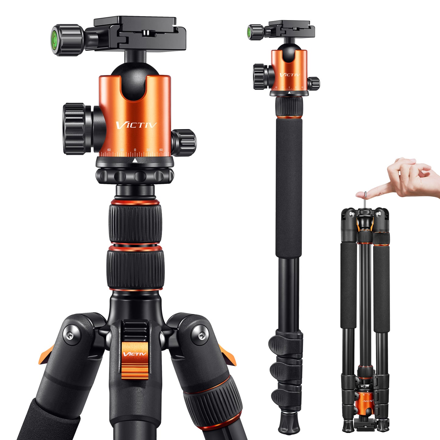 VICTIV Camera Tripod 81 inches Monopod, Aluminum Travel Tripod for DSLR- AT26 Orange
