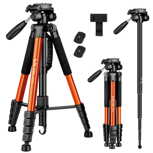 Victiv Camera Tripod, 72’’ Reinforced Aluminium Tripod Monopod with 360°Panoramic Head, Extendable Phone Tripod & Portable Travel Tripod with Phone Holder for iPhone Samsung Huawei & Canon DSRL-Orange