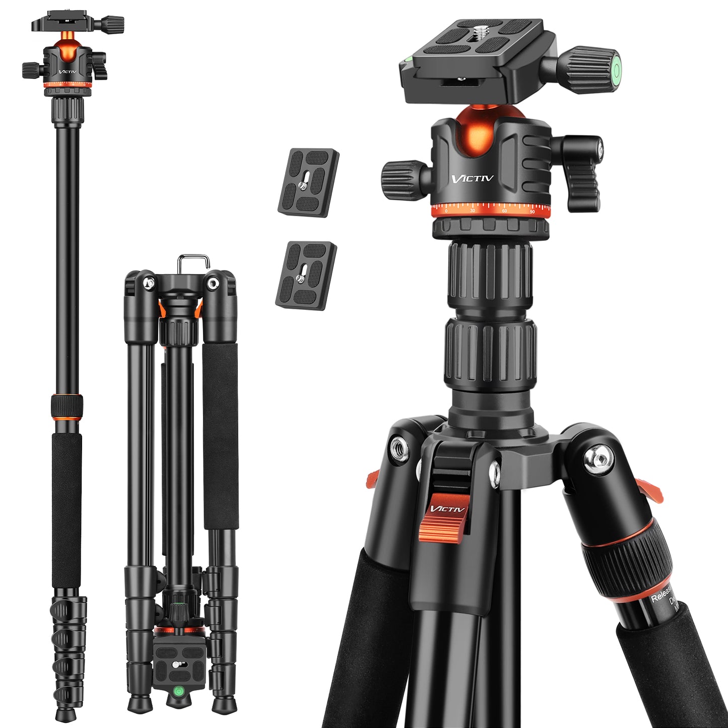 Victiv 78"/ 198cm Camera Tripod for Canon Sony Nikon, DSLR Tripod Lightweight with Monopod for Travel, Compact Tripods with Ball Head and Phone Holder, Tall Camera Stand Max Load 8kg(EU)