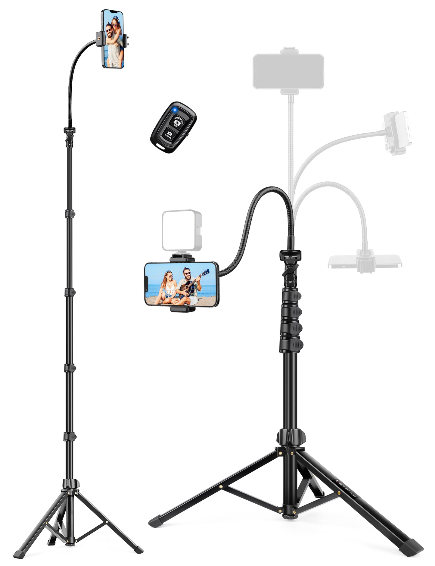 Phone Tripod Stand, 85" Tall Cellphone Tripod for iPhone with Gooseneck Remote, Flexible Portable Phone Stand for Recording, Compatible with iPhone 14 13 12 pro Android Camera（US)）