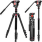Fluid Head Tripod, Heavy Duty Tripod with Carry Bag, Professional Aluminium Tripod and Monopod for Video Camera Canon Nikon DSLR Camcorder (VT-H7)