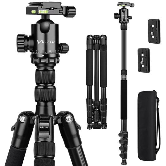 VICTIV 78" Tripod for Camera, Tall DSLR Tripod & Monopods, Professional Heavy Duty Tripod for Spotting Scopes, Binocular, Aluminum Camera Tripods Stand, Compatible with Canon Nikon Sony (BLACK US))