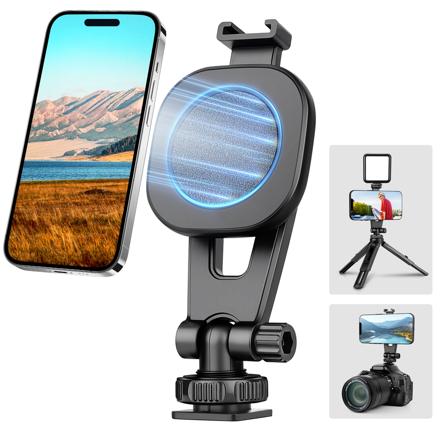 Victiv Magnetic Phone Tripod Mount with Cold Shoe, Adjustable iPhone Tripod Holder Adapter with 1/4” Screw, Camera Phone Mount for iPhone, Camera, Tripods(us)