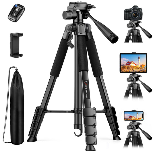 Camera Tripod Stand, 68" Phone Tripod for Tablet with Remote and Holder, Lightweight and Compact Travel Tripod for Canon Sony Camera, Compatible with DSLR, iPhone, iPad(US)