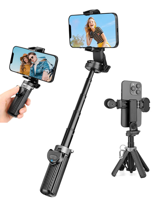 Victiv Mini Selfie Stick Tripod for iPhone, Desktop Phone Tripod Stand for Filming 3-in-1 with Remote, Portable Smartphone Selfie Stick for Travel/Content Creation/Vlog, Compatible with iPhone&Android(EU)