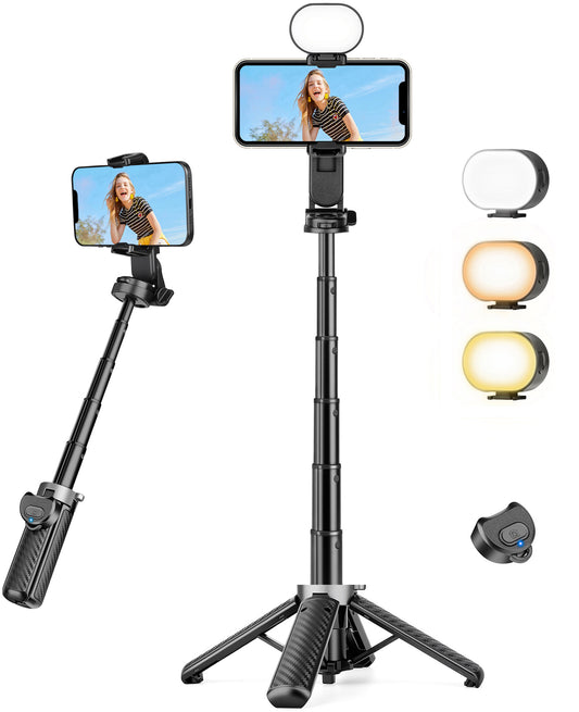 Victiv Mini Selfie Stick with Fill Light, iPhone Tripod Stand for Filming with Detachable Remote, Mobile Phone Tripod for Selfies Vlogging & Video Recording, Portable Content Creator Equipment(EU)
