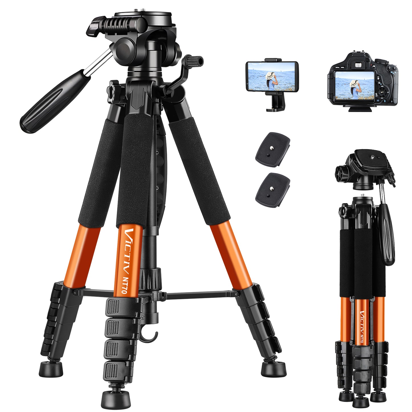 Victiv Tripod 74-Camera-Tripod for Cell Phone, Aluminum Professional Heavy Duty Camera Tripod Stand, Tripod for Camera DSLR SLR with Carry Bag, Compatible with Canon Nikon iPhone(US)