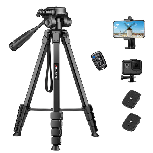 Victiv New Camera Phone Tripod, 67.7"/172cm Portable Aluminum Phone Tripod Stand with Detachable 3-Way Head for DSLR Canon Nikon Sony Action Camera with Phone Holder and Remote