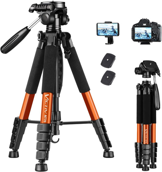 Victiv 182 cm Aluminium Camera Tripod, Lightweight and Compact Travel Tripod for DSLR with 3-Way Swivel, 360° Panoramic Ball Head and Phone Holder, Can Be Used for YouTube, Vlog and Video Conferencing(EU)